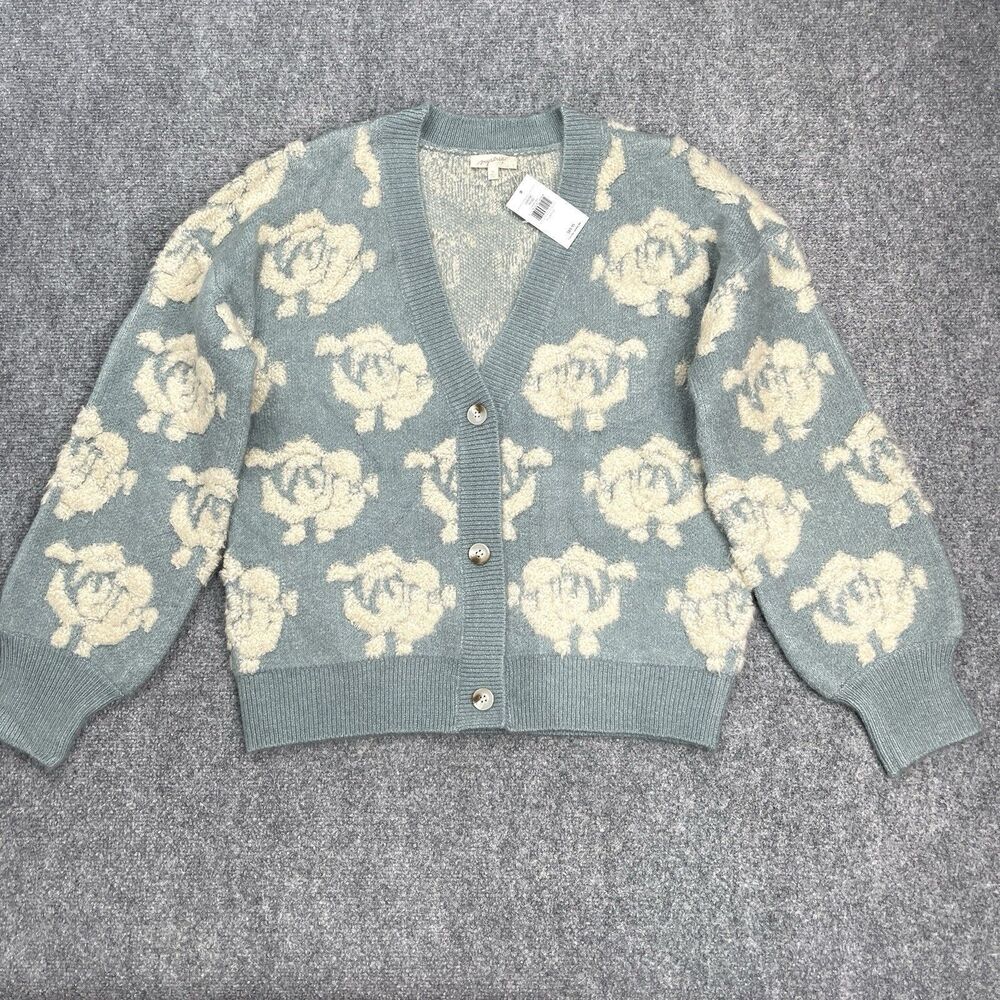 Mystree Buckle Button Front Cardigan Womens XL Blue Cream Floral NEW W Tags